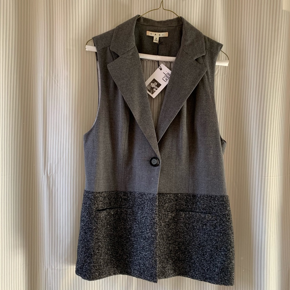 CAbi two tone gray vest bottom panel, lined, Sz Sm
